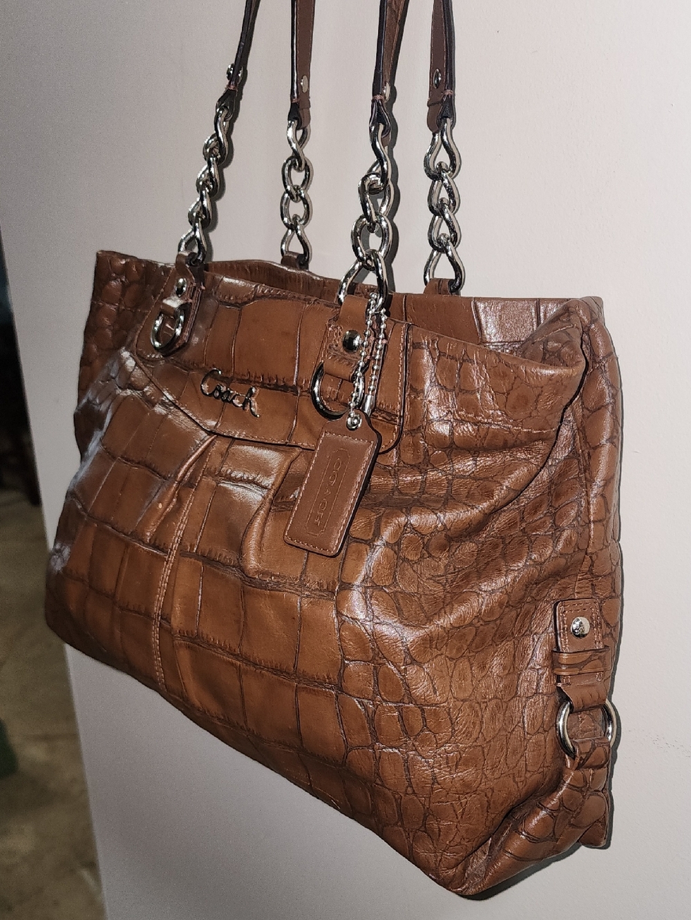 Coach Croc-Embossed Brown Leather Tote G1176-F17661 Purse - Picture 4 of 16